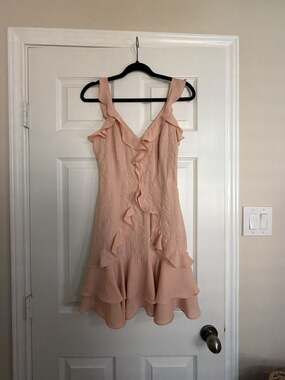 Gianni Bini Women's Pale Pink Textured Lace Ruffle Mini Dress